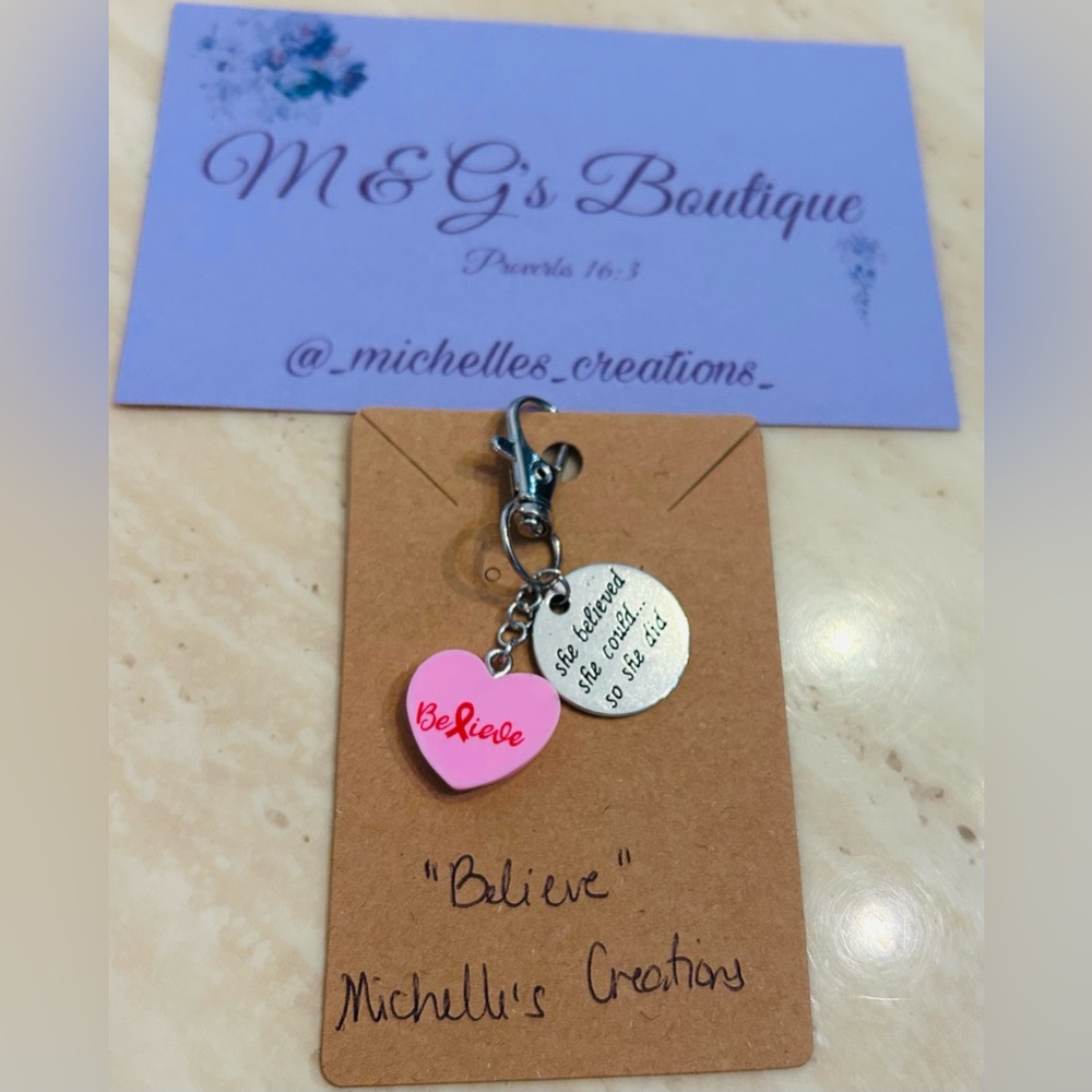 Handmade Cutie Creation Charm Breast Cancer Awareness Zipper Bag Charm Keychain